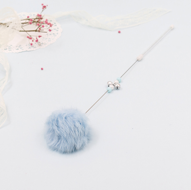 Colorful Pom Pom Cat Teaser Wand with Bell Toy